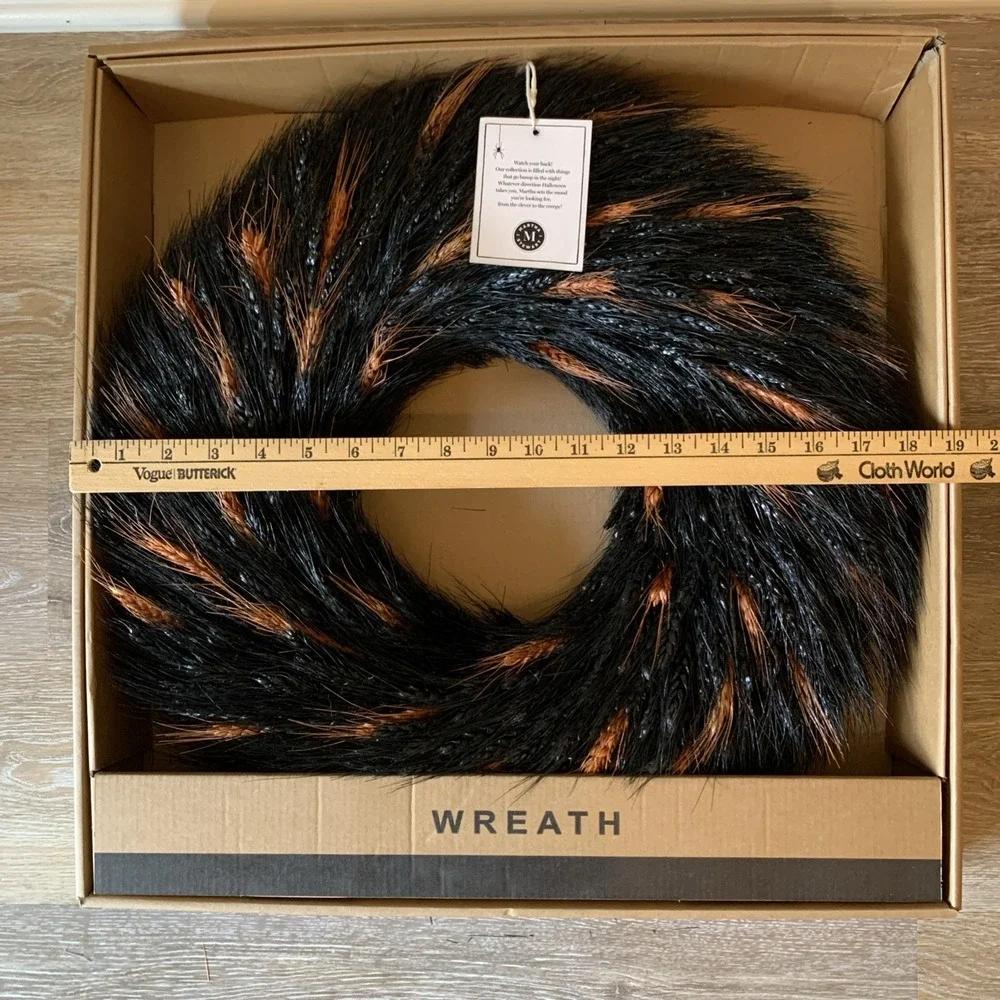 Martha Stewart Halloween Dried Wheat Wreath Indoor Black Orange Autumn Fall 18